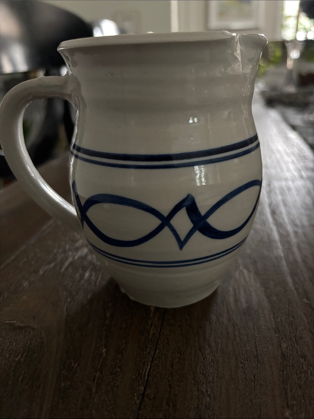 Jamestown Pottery 5” by 5” small pitcher Vintage salt-glazed stoneware cobalt